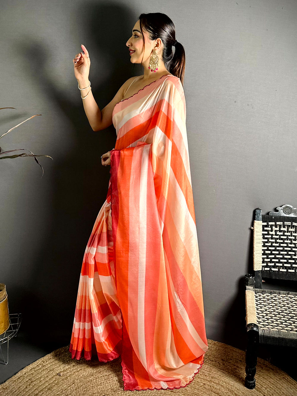 Regal Striped Print Soft Chiffon Saree