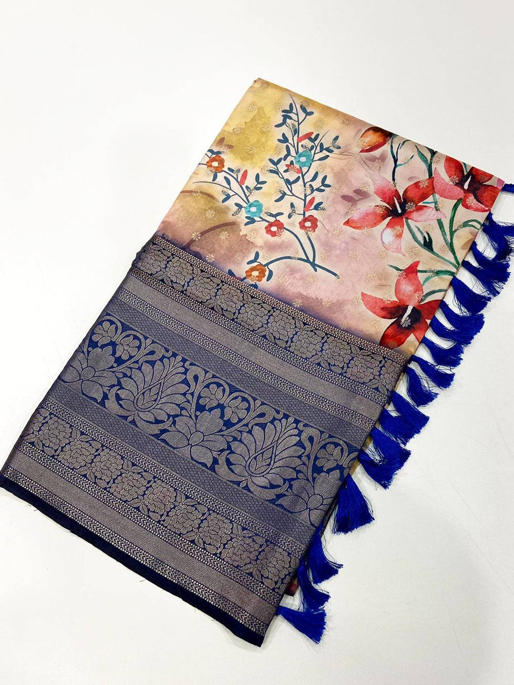Artistic Banarasi Floral Print Saree