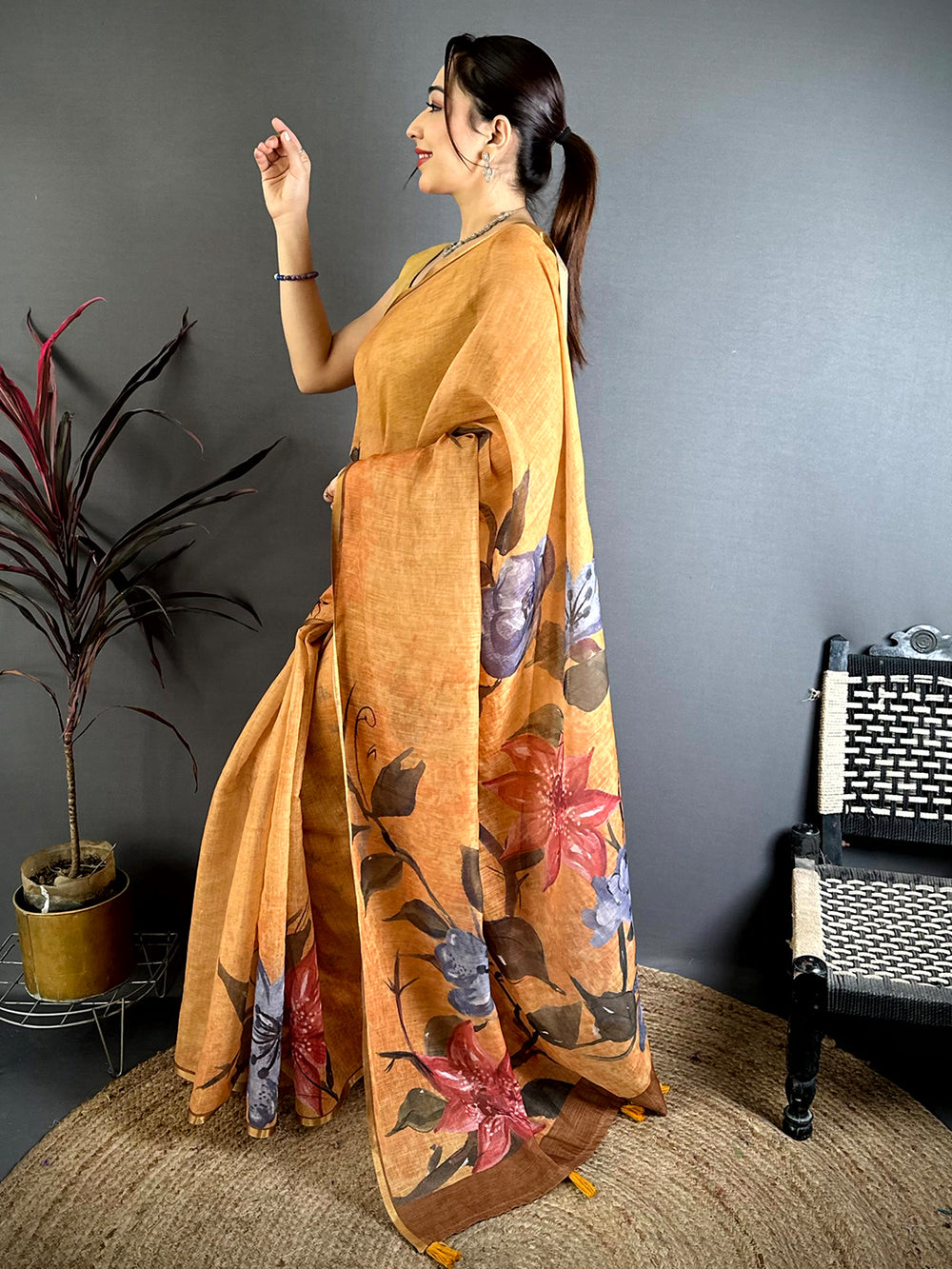 Radiant Kalamkari Linen Chanderi Saree


