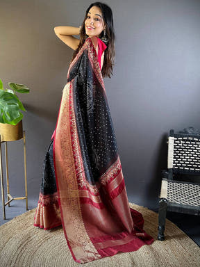 Black Graceful Bandhej Silk Saree