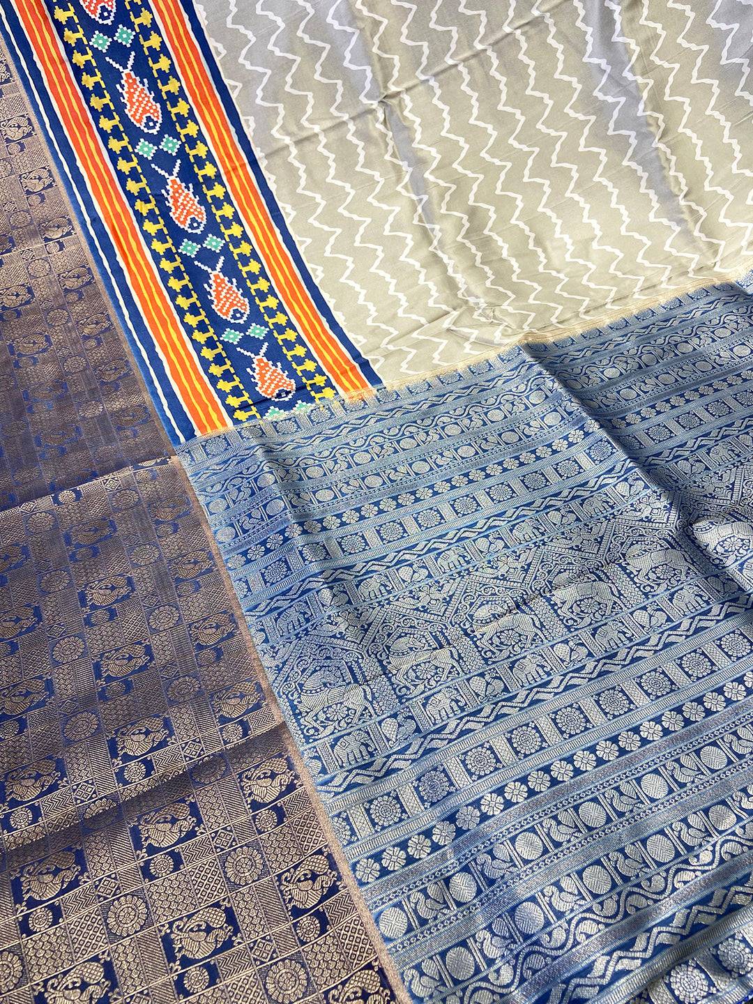 Grey Geometric Silk Saree