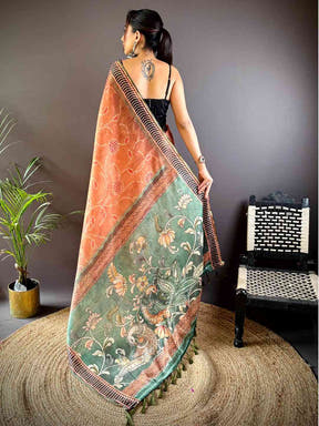 Light Brown Floral Chanderi Saree