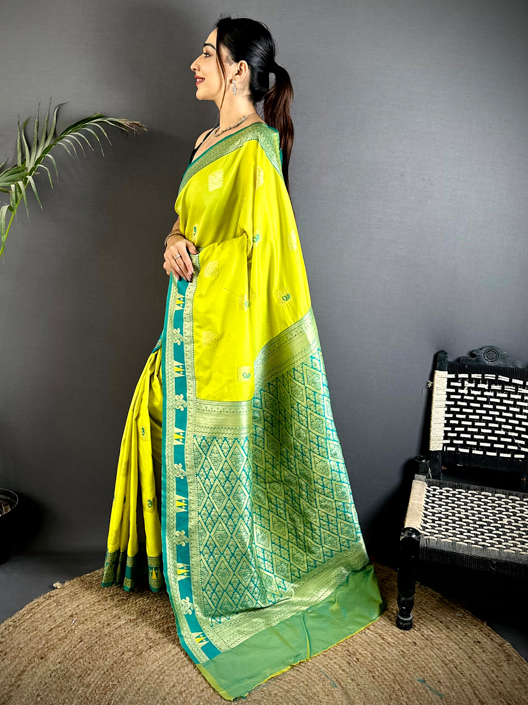 Lime Green Soft Silk Kanjivaram Saree