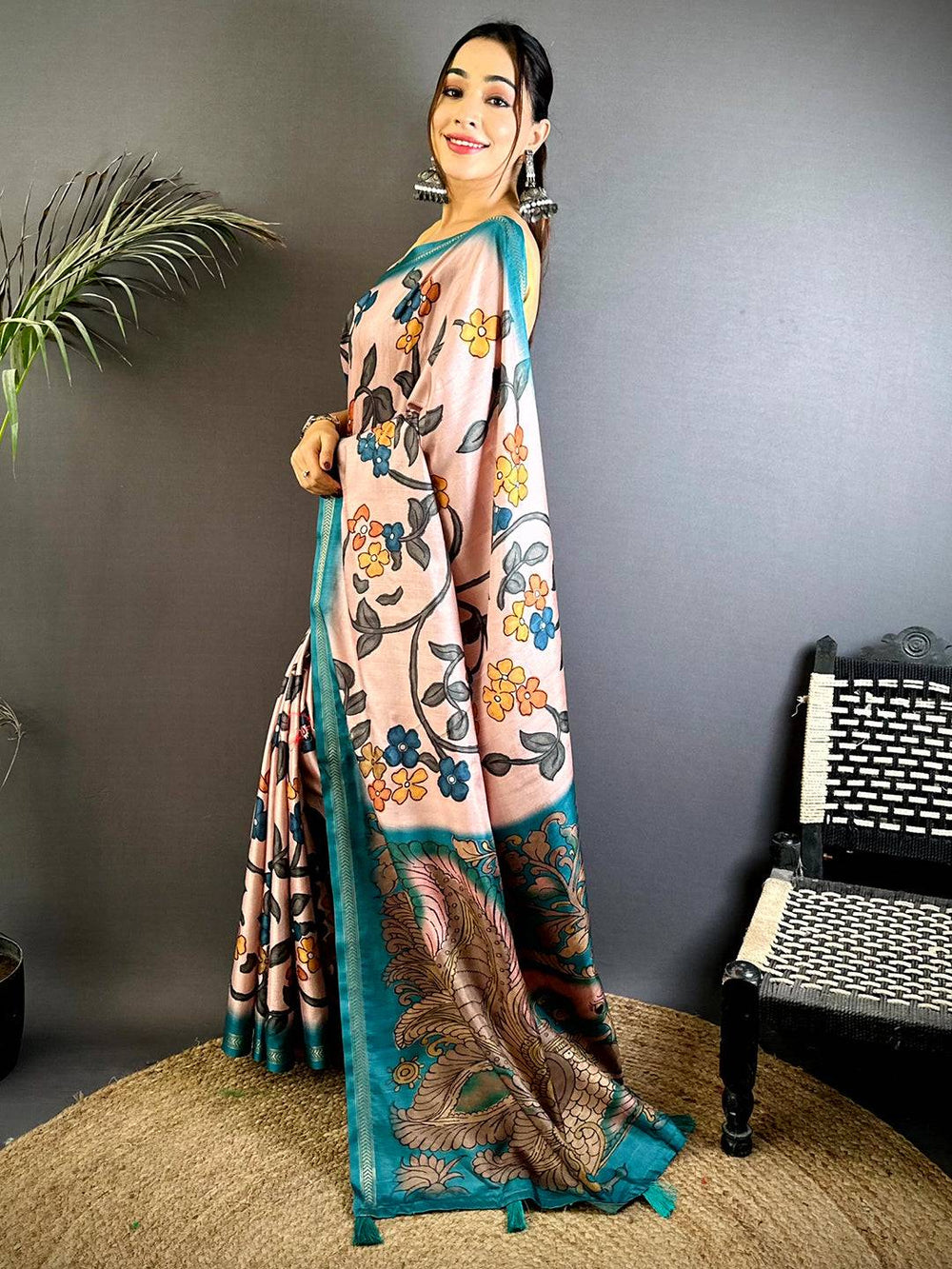 Peach Soft Tussar Ghicha Saree