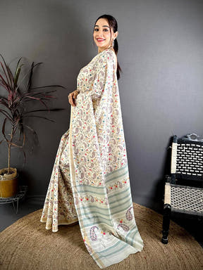 Classic Digital Kashmiri Print Soft Tussar Saree