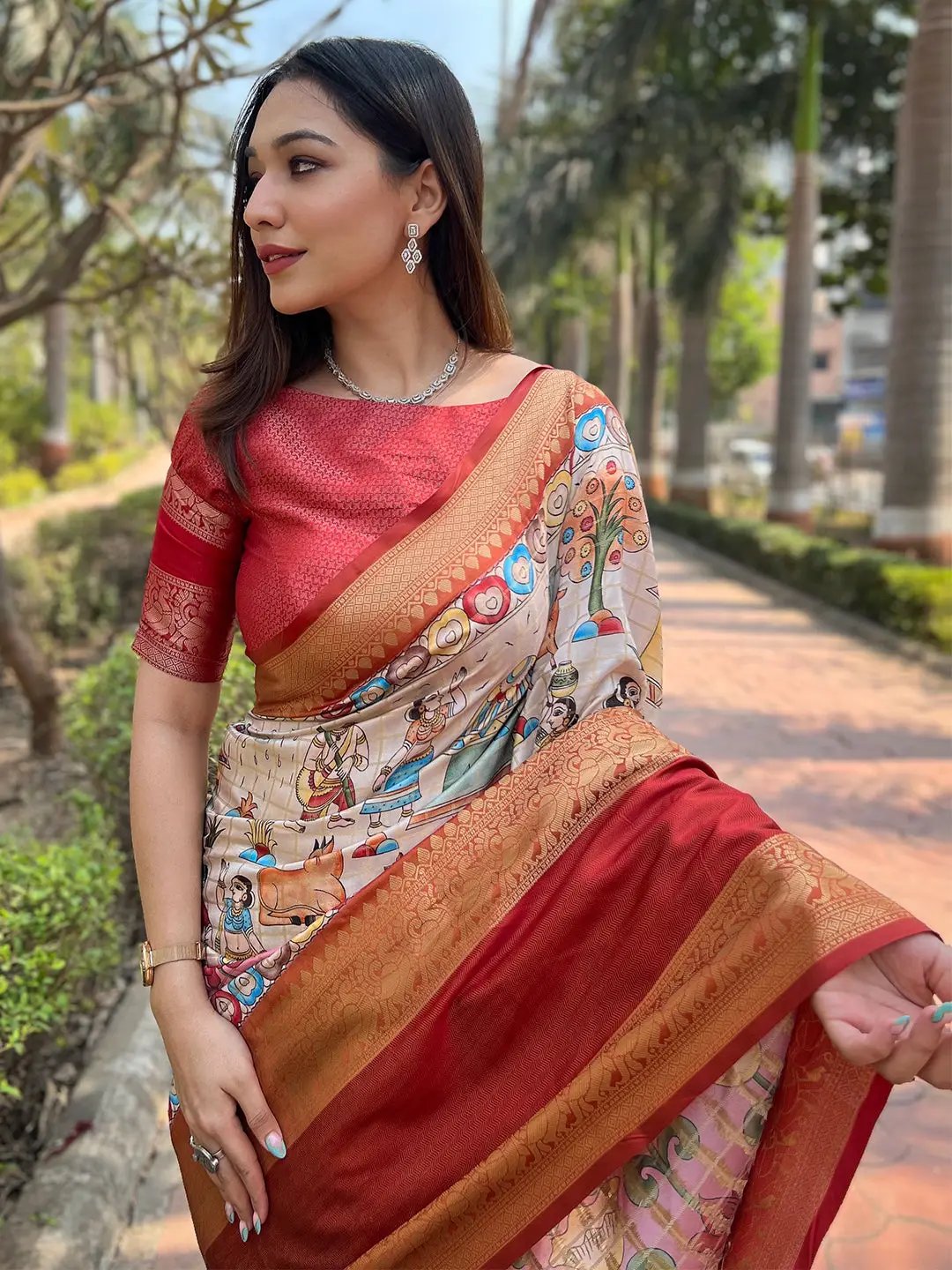 Close-up of Banarasi saree showcasing rich texture and artwork