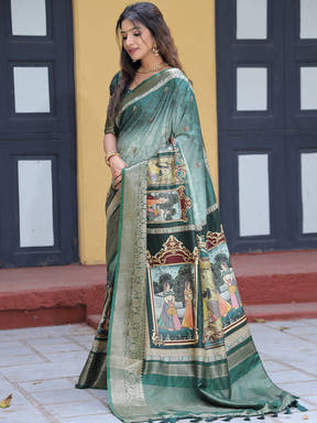 Green Colour Viscose Dola Silk Saree With Zari Weaving Pallu