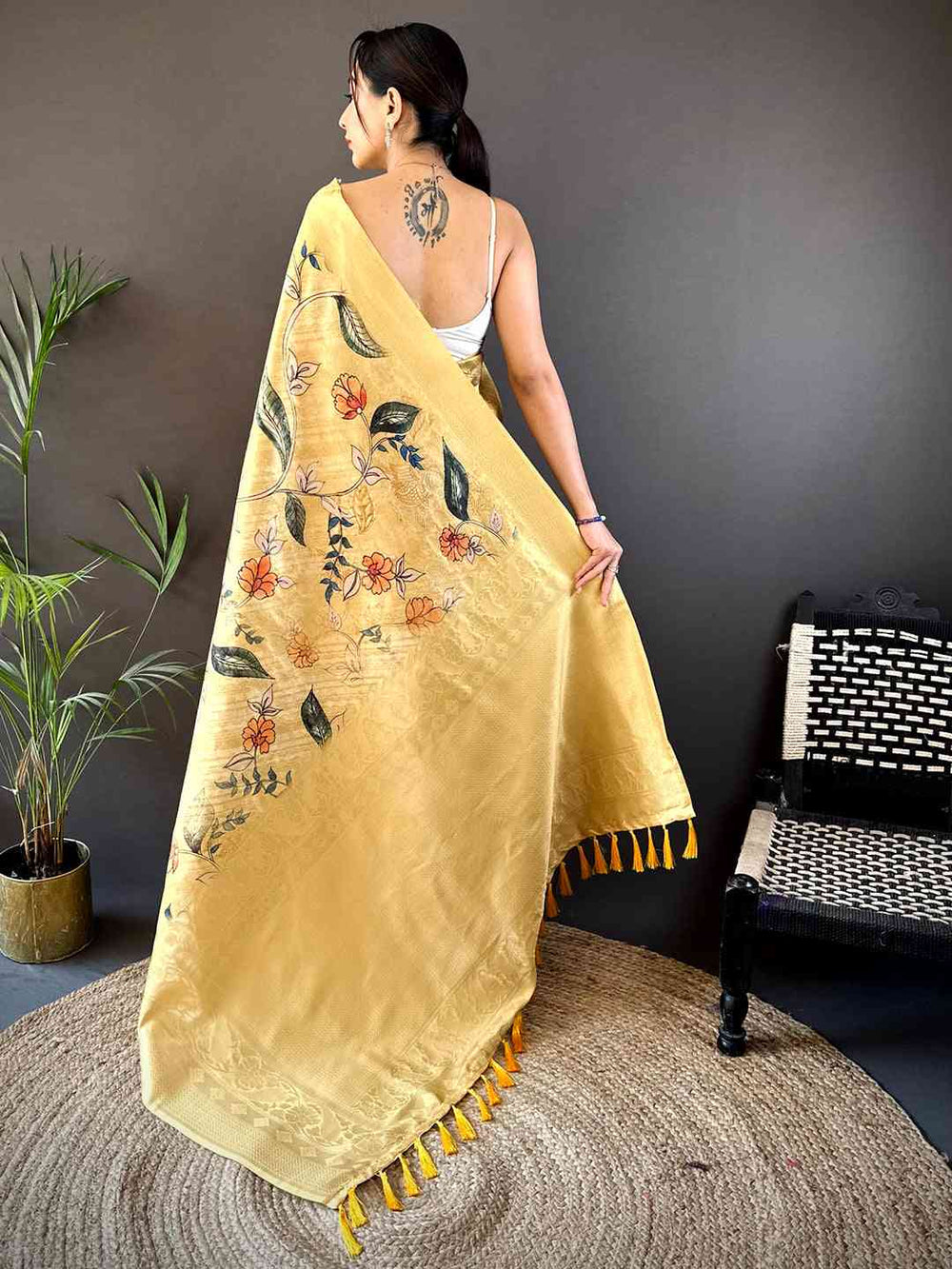 Mustard Kanjivaram Digital Silk Saree