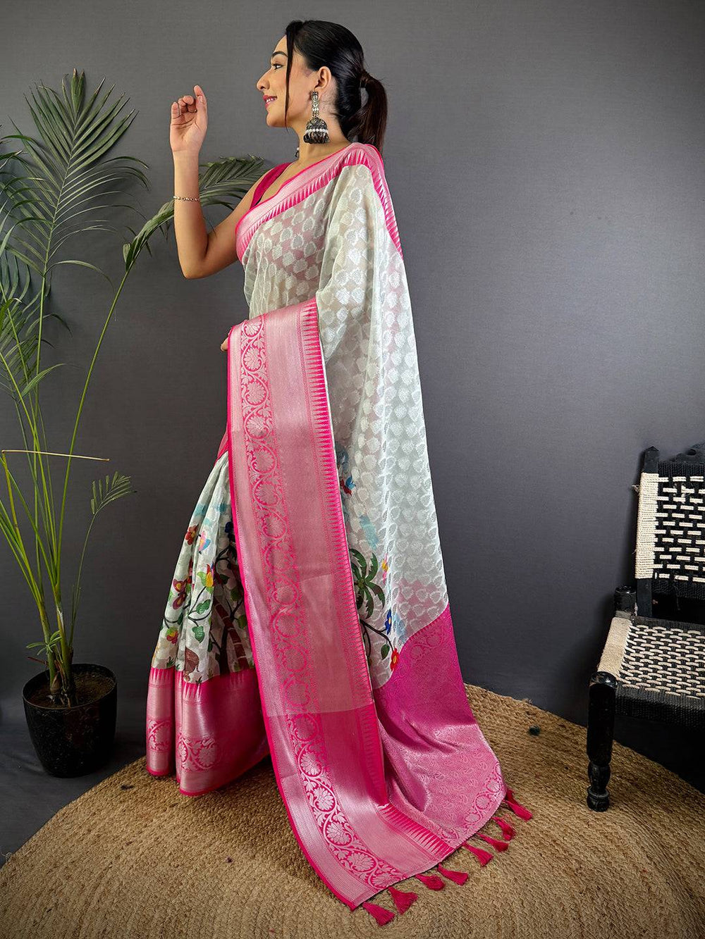 Ethereal White Kora Tissue Saree