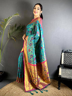 Rama Minakari Weave Soft Paithani Saree