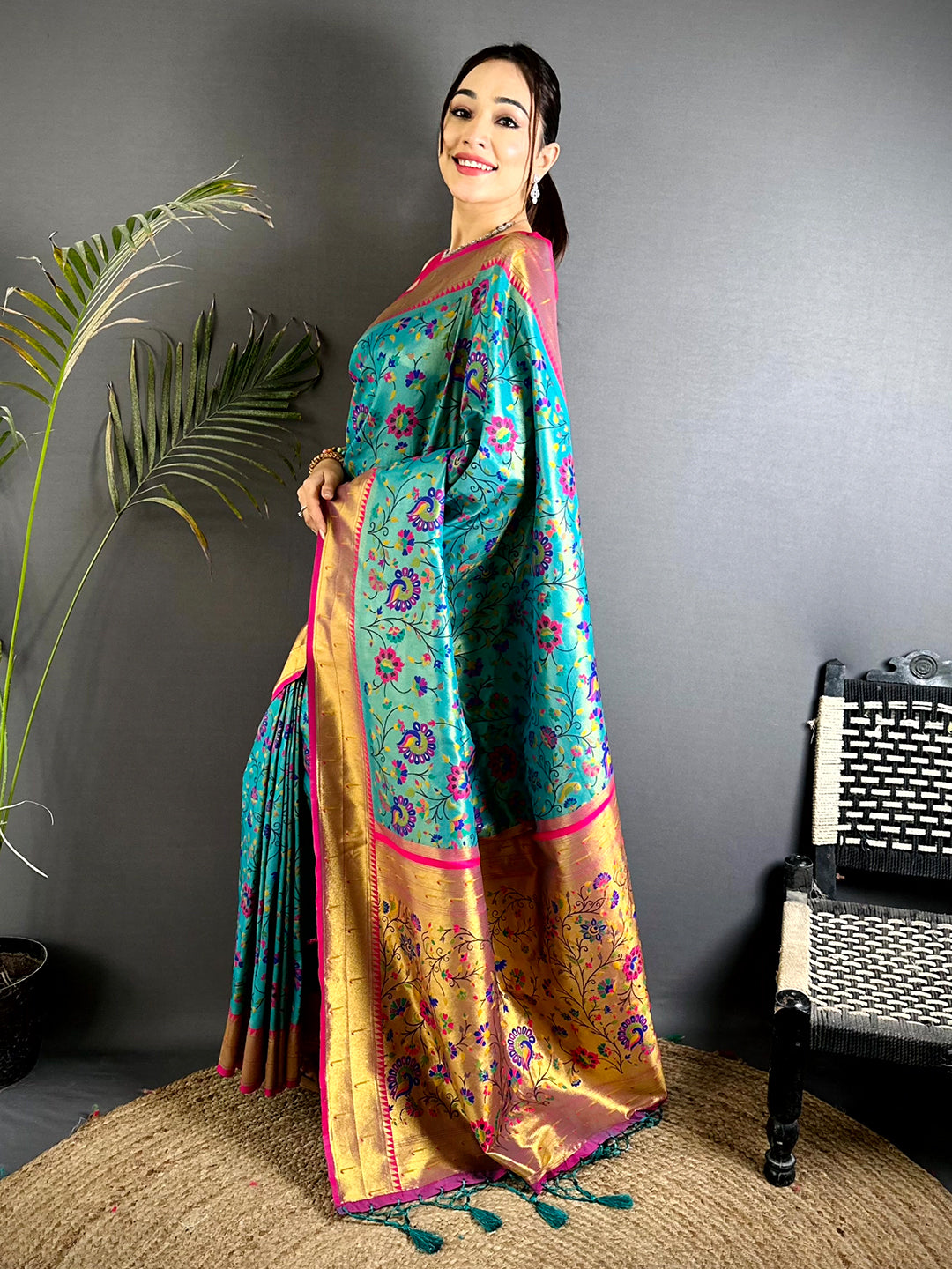 Rama Minakari Weave Soft Paithani Saree