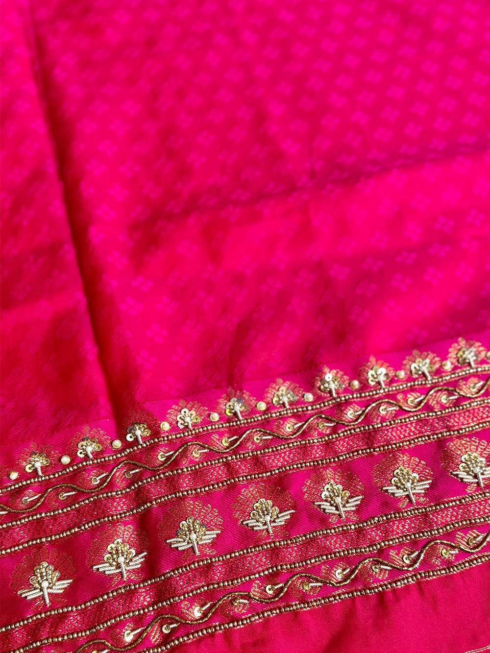 Rose Pink Satin Bentex Soft Silk Saree With Maggam Blouse