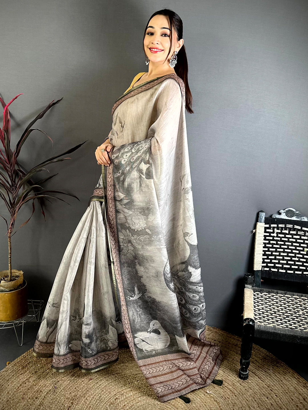 Heritage Art Poster Pallu Kalamkari Linen Saree