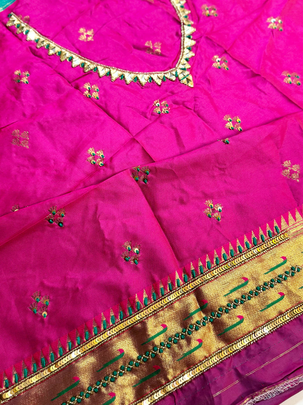 Rama Minakari Weave Soft Paithani Saree With Maggam Blouse