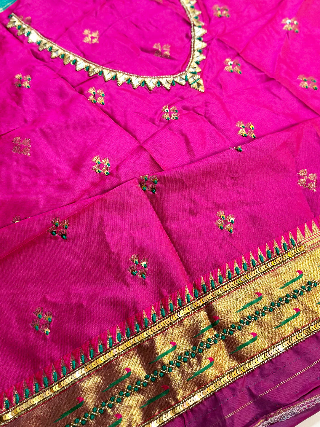 Rama Minakari Weave Soft Paithani Saree With Maggam Blouse