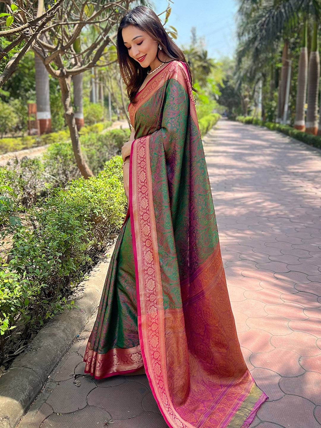 Green Paisley Silk Saree