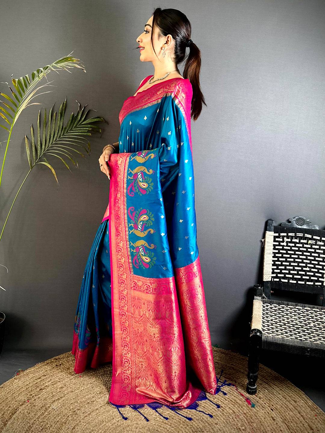Regal Minakari Peacock Soft Silk Saree


