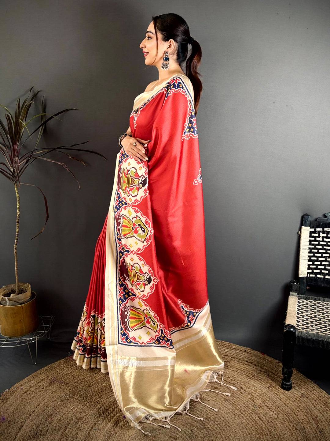 Red Patola Print Soft Kanchi Silk Saree