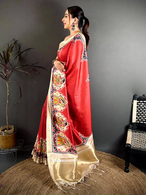 Red Patola Print Soft Kanchi Silk Saree