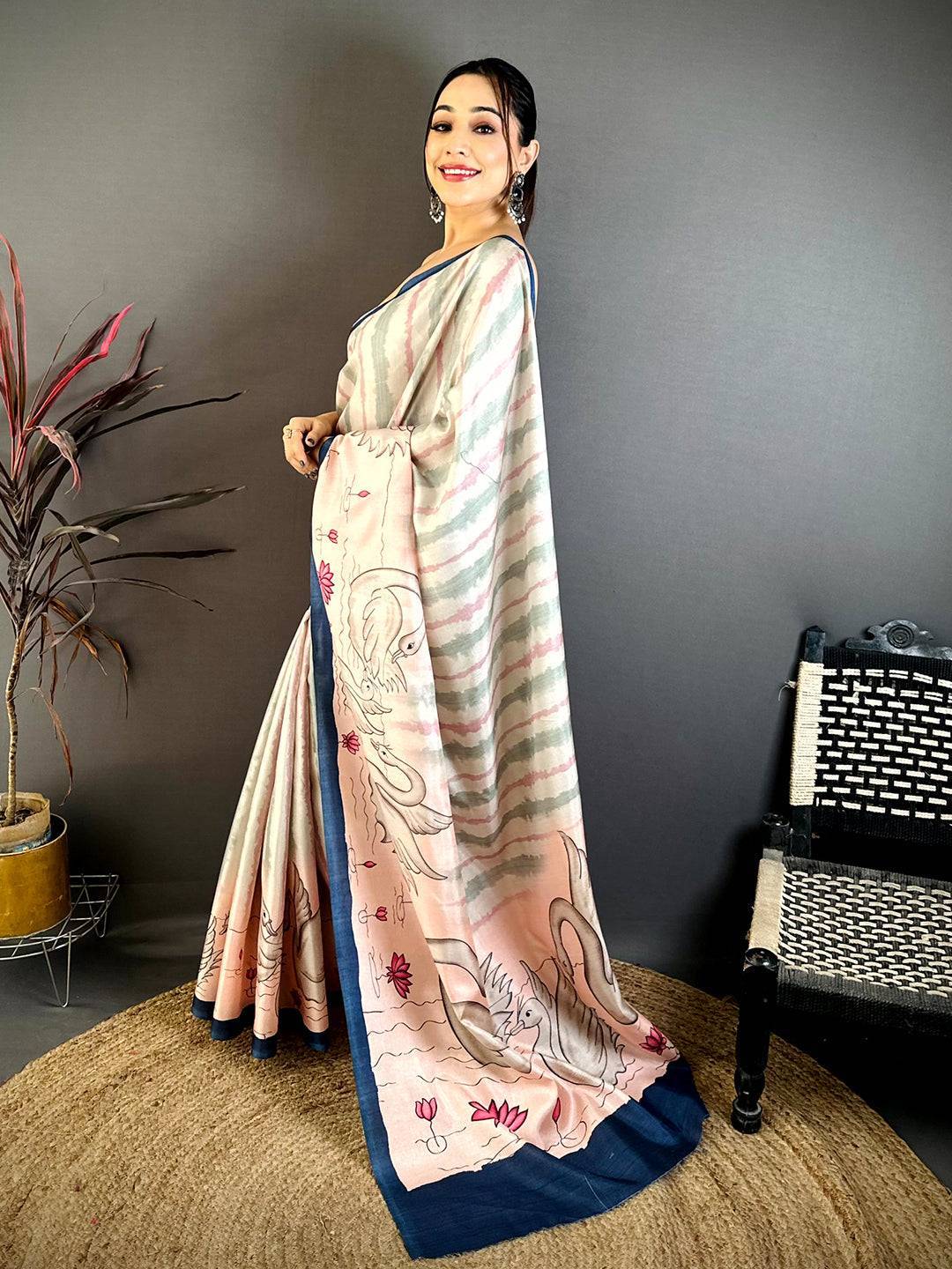 Classic Soft Tussar Swan Print Saree