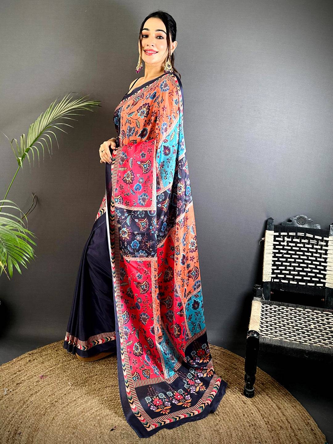 Bollywood Soft Chinnon Chiffon Floral Saree