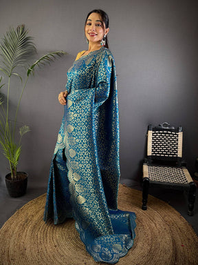 Golden Banarasi Soft Silk Cutwork Saree