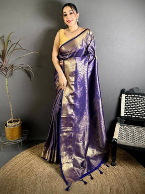 Vibrant Kanjivaram Self Gold Zari Weave Saree