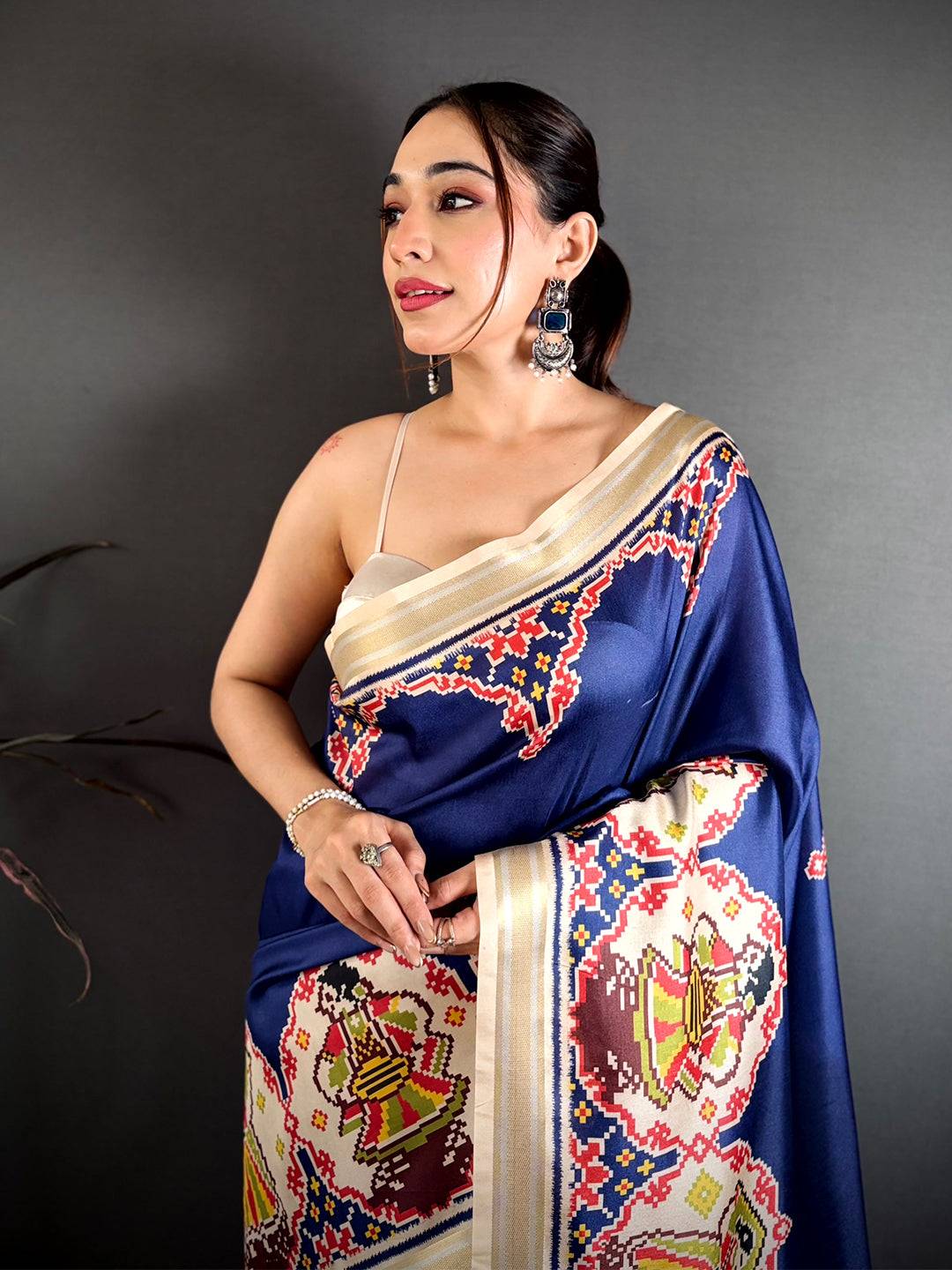 Navy Patola Print Soft Kanchi Silk Saree