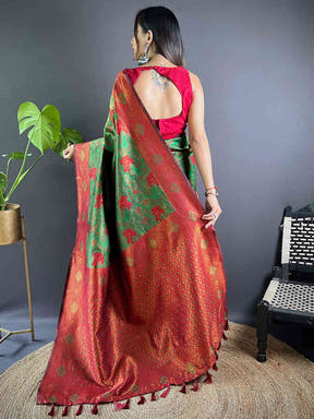 Forest Green Soft Silk Butta Weaving Saree

