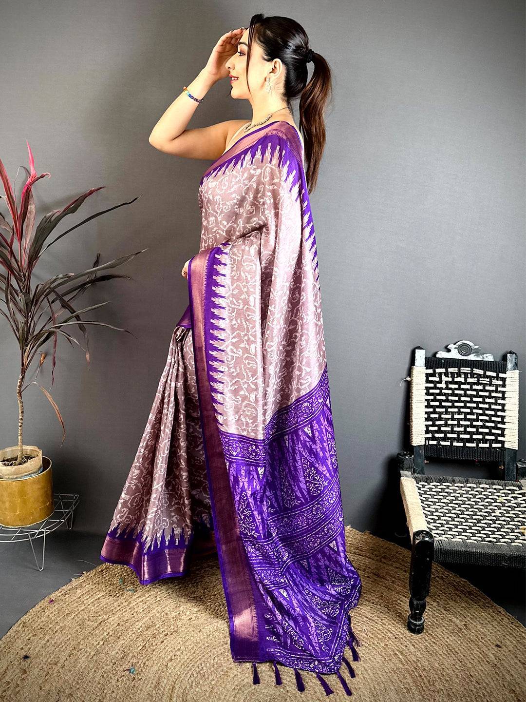 Purple Pearl Ikkat Dola Silk Saree