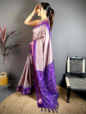 Purple Pearl Ikkat Dola Silk Saree