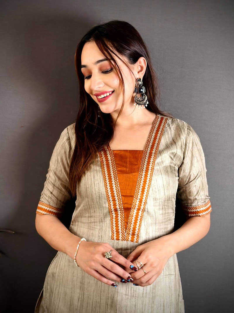 Soft Dola Silk Half V Neck Kurti