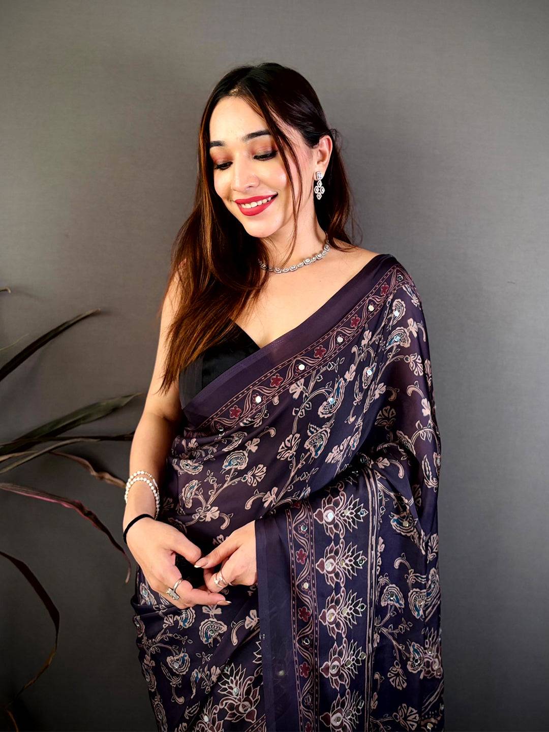 Heritage Soft Georgette Mirror Work Saree