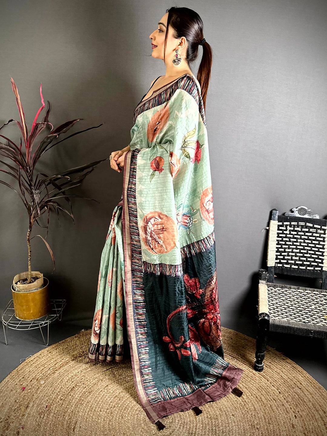 Artistic Soft Tussar Kalamkari Saree