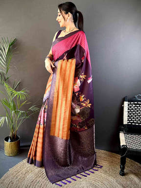 Dark Pink Soft Crep Silk Ombre Print Saree