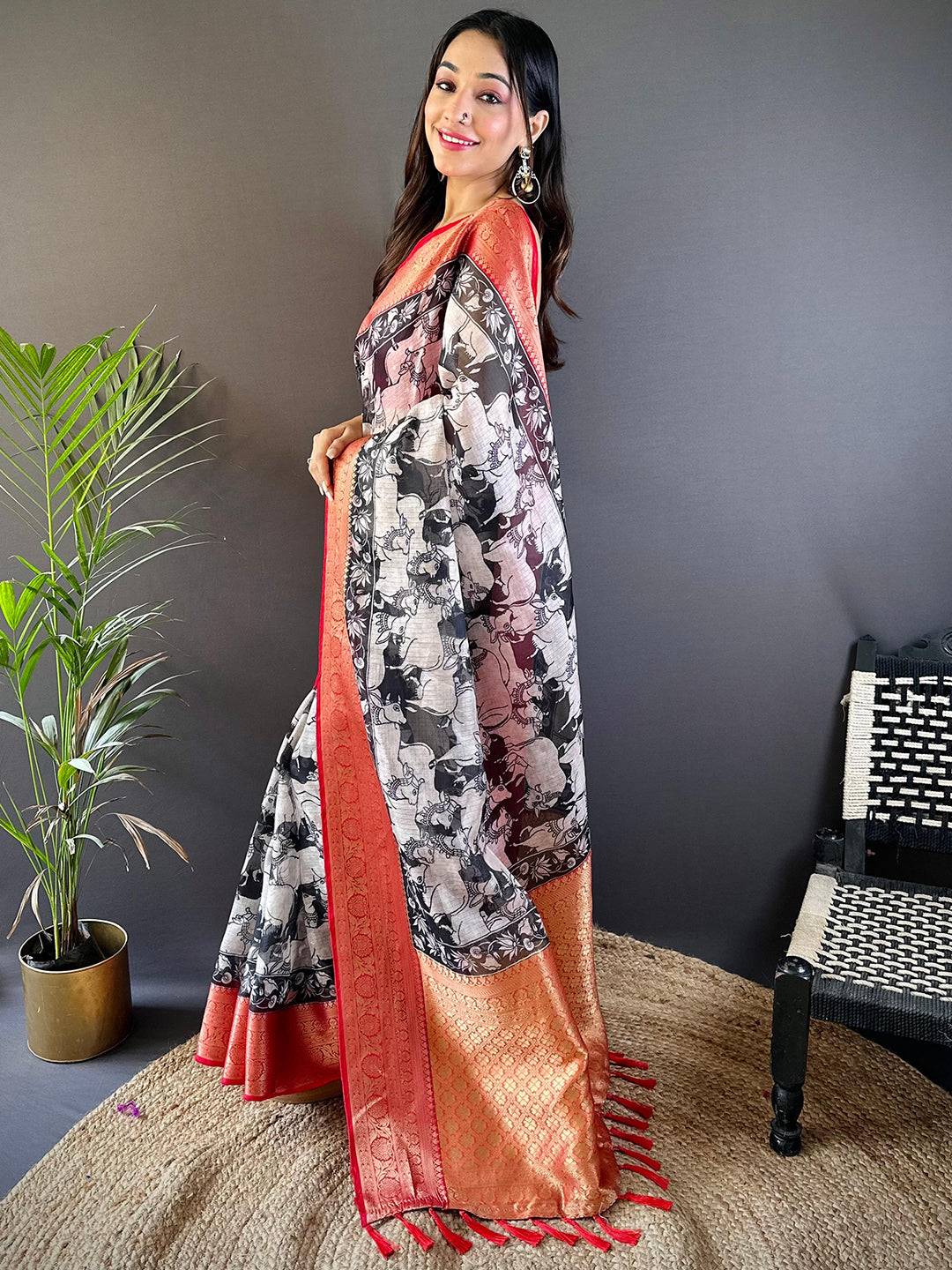 Zari Pallu Kota Kalamkari Saree