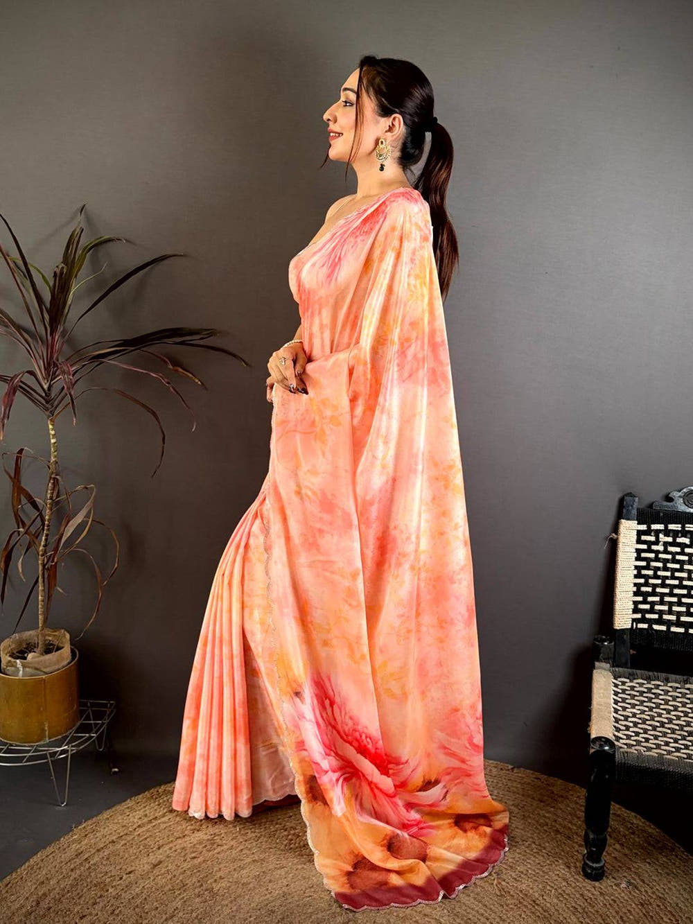 Classic Freehand Shibori Print Chiffon Saree