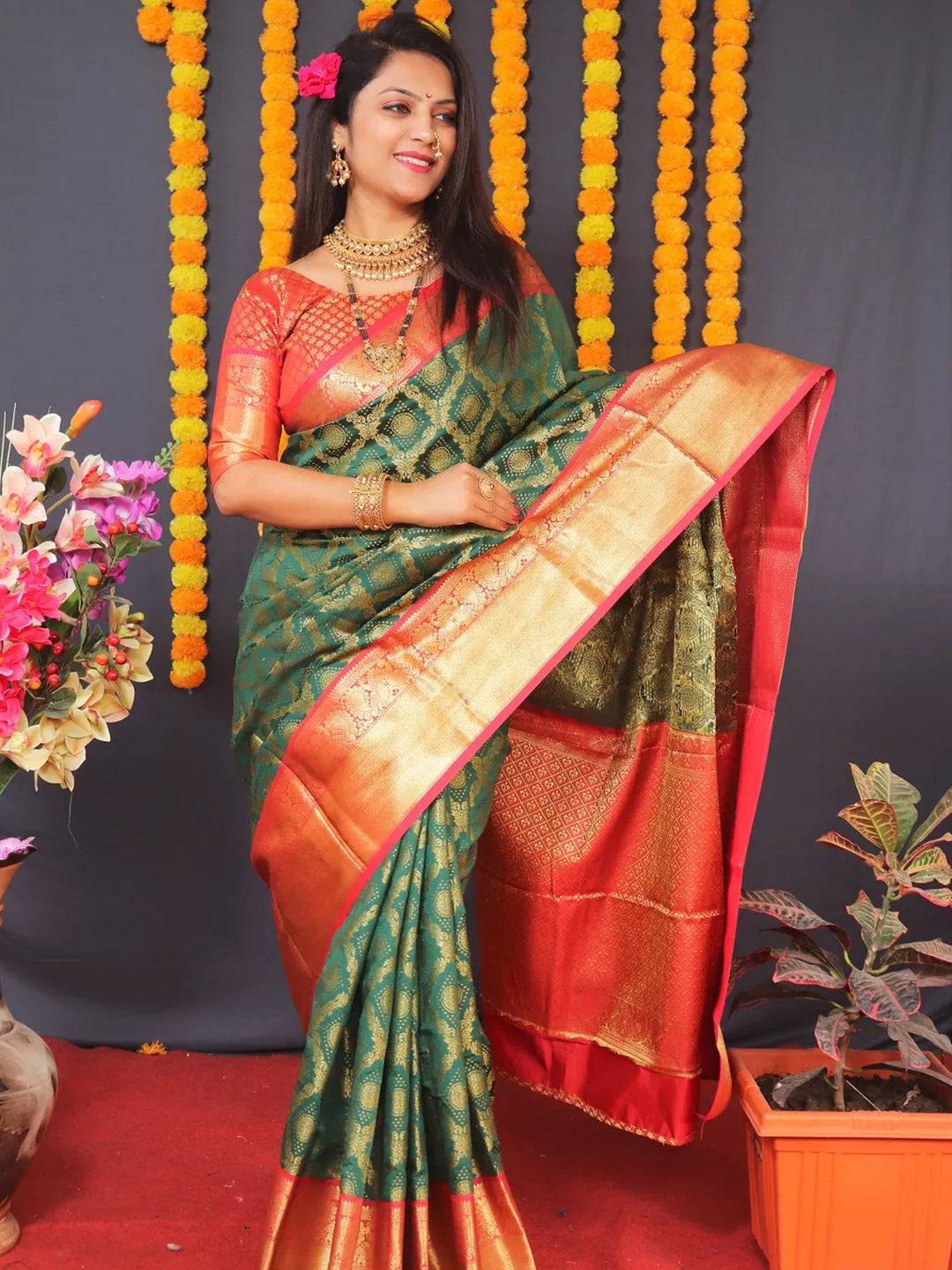 Green Banarasi Brocade Saree