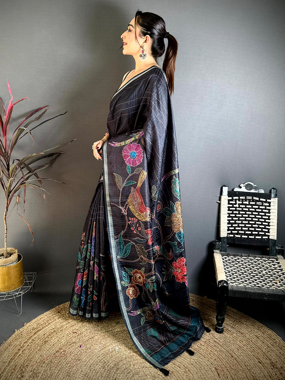 Opulent Tussar Ghicha Katha Art Saree