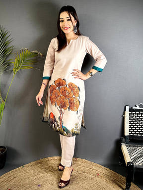 Kalamkari V Slit Round Mul Kurti