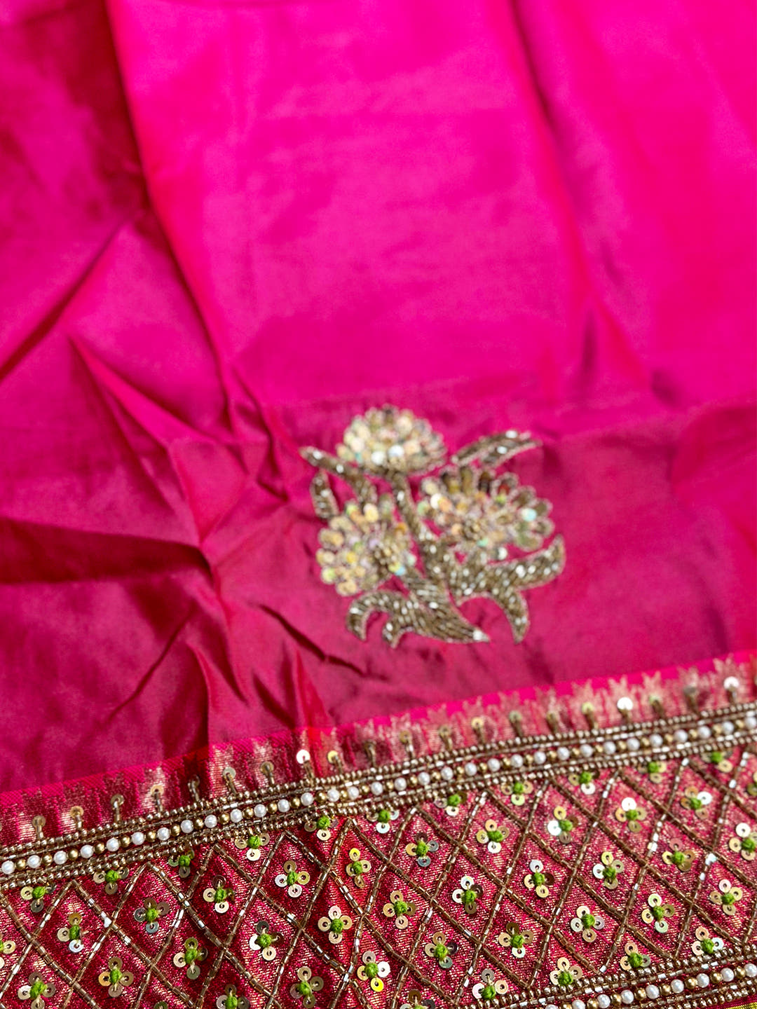 Royal Gadwal Banarasi Katan Silk Saree With Maggam Blouse