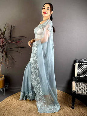 Radiant Heavy Pearl Work Organza Saree