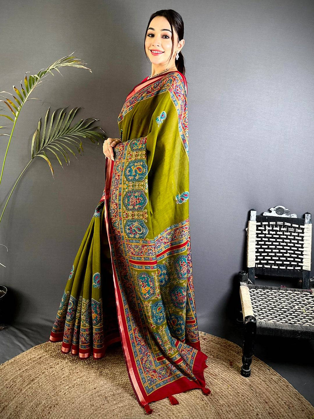 Green Kalamkari Pashmina Cotton Saree