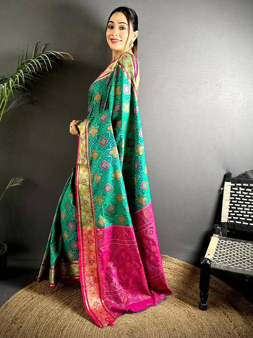 Sky Soft Silk Saree With Patola Weaving

