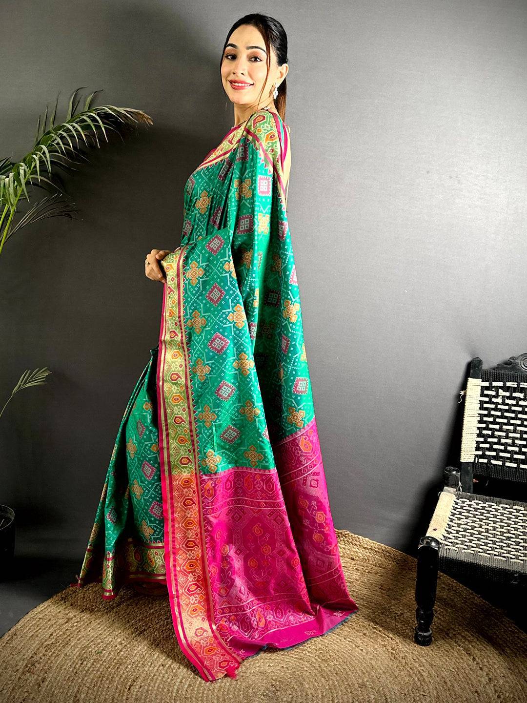 Sky Soft Silk Saree With Patola Weaving

