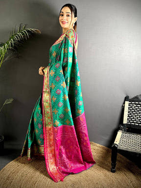 Sky Soft Silk Saree With Patola Weaving

