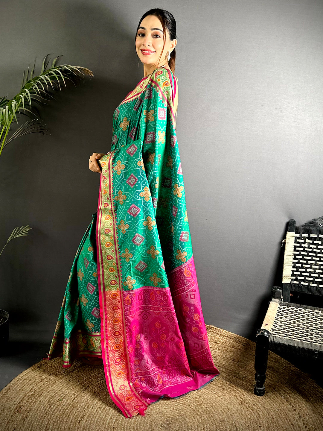 Sky Soft Silk Saree With Patola Weaving