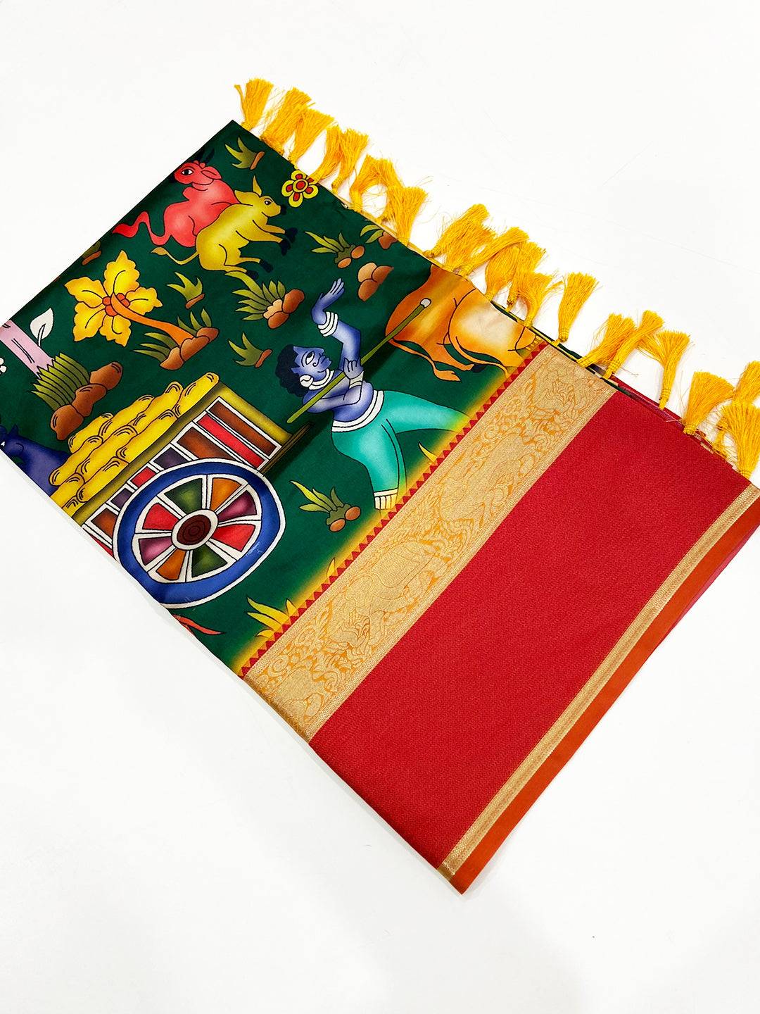 Dark Green Banarasi Kalamkari Silk Saree