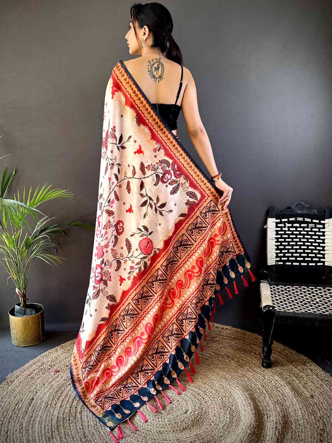 Toffee Peach Soft Silk Floral Saree
