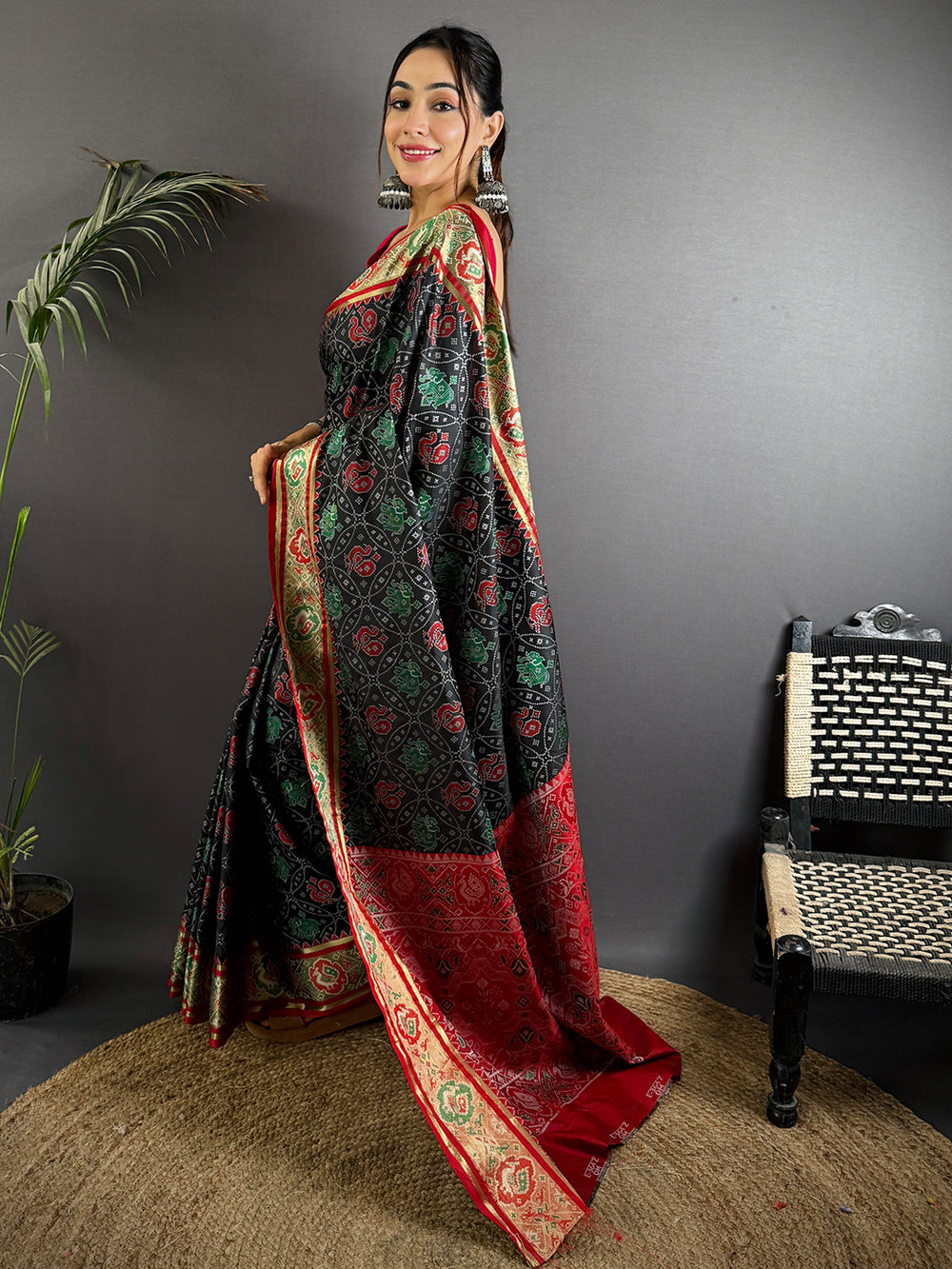 Elegant Black Pochampally Patola Silk Saree
